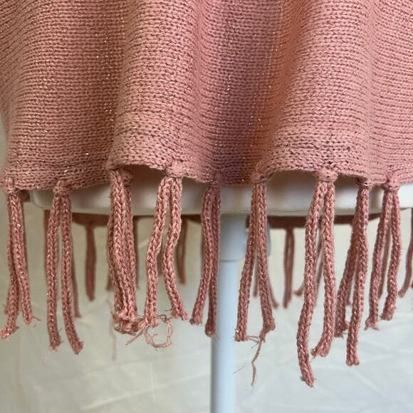 Y2K Fringe cowl neck mauve Sweater with metallic threads woven throughout Sz M - Picture 7 of 12